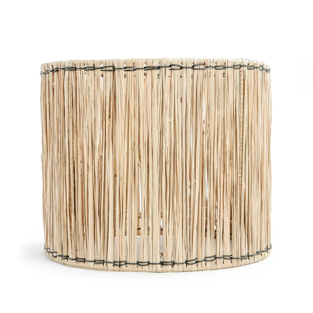 Abat-jour cylindrique en paille tissée pour la lampe de table Skiathos Noir Naturel