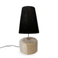 Lampe de table en teck et raphia noir conique avec base en bois clair H55 cm