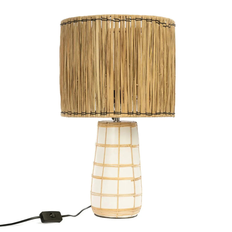 Lampe de table en terre cuite et herbe blanc naturel