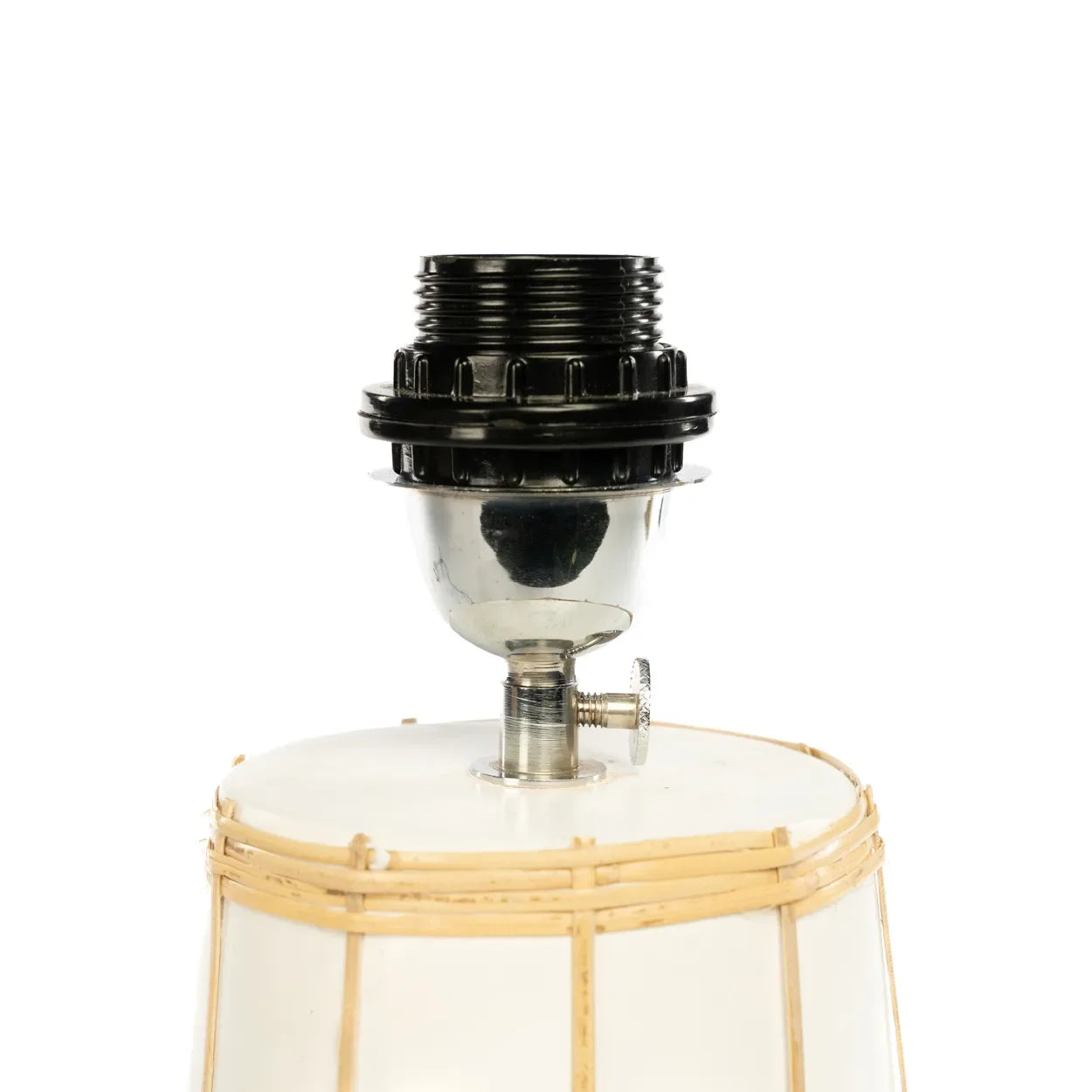 Base de lampe avec douille noire pour lampe en terre cuite et herbe blanc naturel