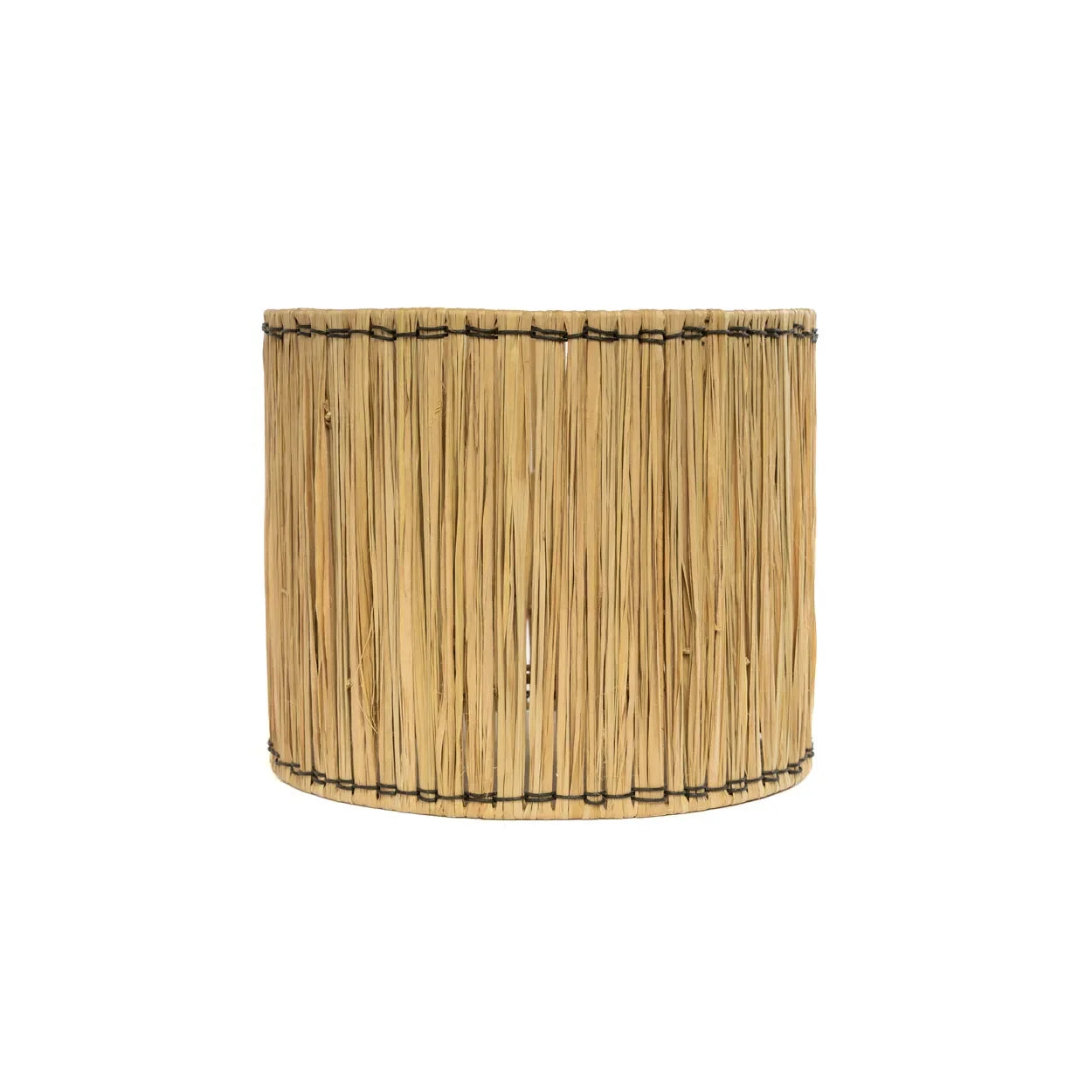 Abat-jour cylindrique en paille tissée pour lampe de table en terre cuite et herbe blanc naturel