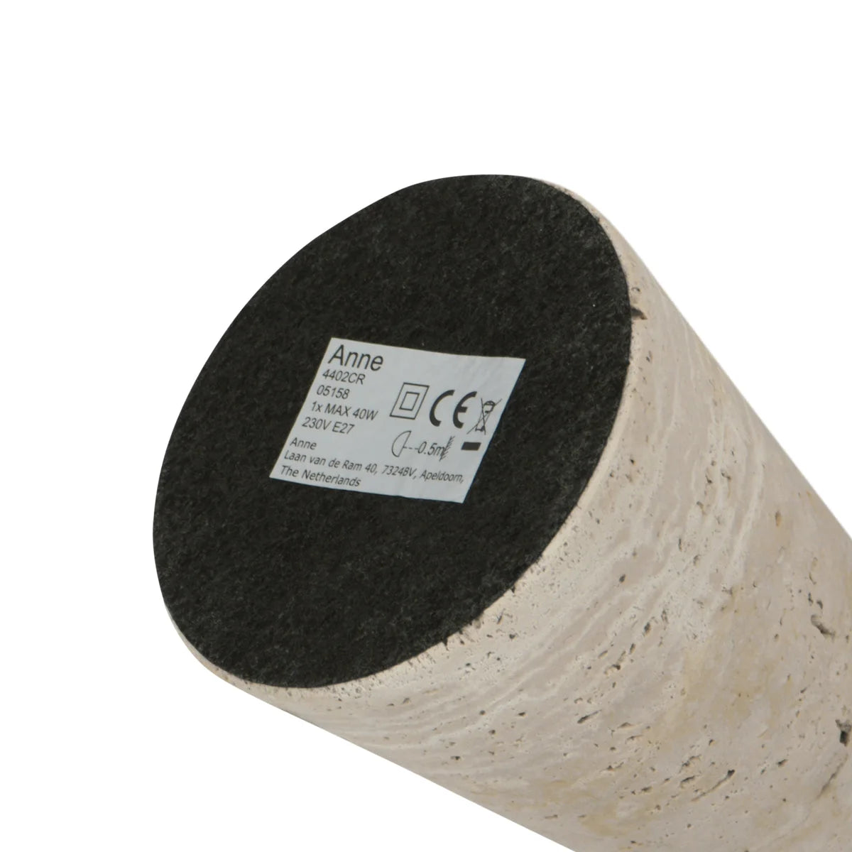 Base de lampe cylindrique beige texturée en travertin, H34 cm