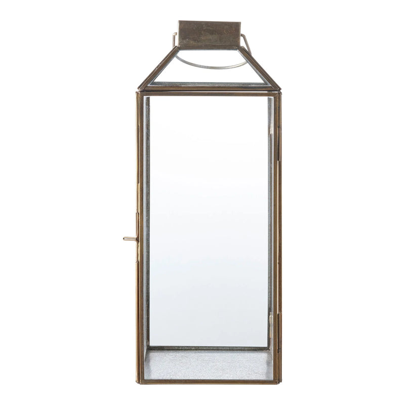 Lanterne en métal doré vieilli avec verre transparent – H35 cm