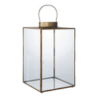 Lanterne en laiton vieilli et verre transparent avec anse, H42 cm