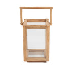 Lanterne rectangulaire en bois de teck recyclé naturel avec poignée – H43 cm
