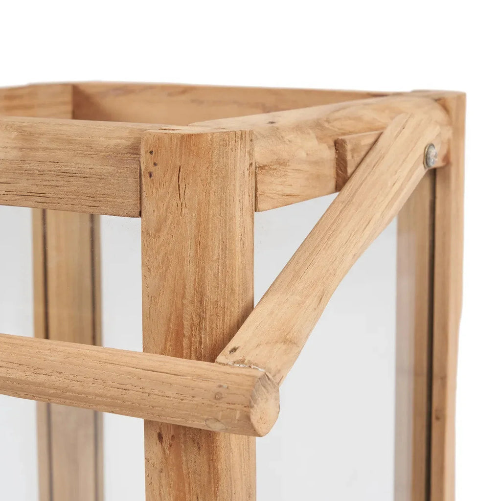 Lanterne rectangulaire en bois de teck recyclé naturel avec poignée – H43 cm