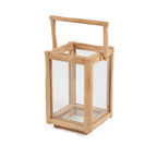 Lanterne rectangulaire en bois de teck recyclé naturel avec poignée – H43 cm