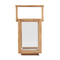 Lanterne rectangulaire en bois de teck recyclé naturel avec poignée – H43 cm