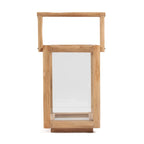 Lanterne rectangulaire en bois de teck recyclé naturel avec poignée – H43 cm