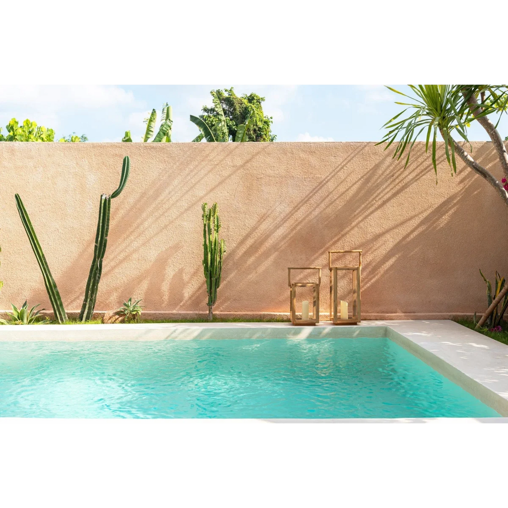 Lanterne rectangulaire en bois de teck recyclé avec poignée – H60 cm