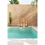 Lanterne rectangulaire en bois de teck recyclé avec poignée – H60 cm