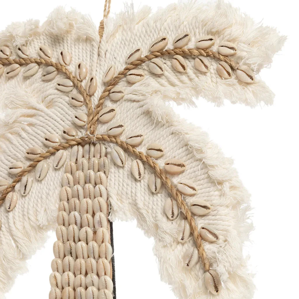 Mur en suspension en feuilles de palmier décoré de coquillages pour L’arbre à coque de coton Blanc naturel