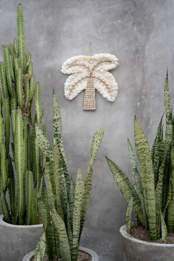 Ornement mural en palmier pour décoration naturelle L’arbre à coque de coton Blanc naturel