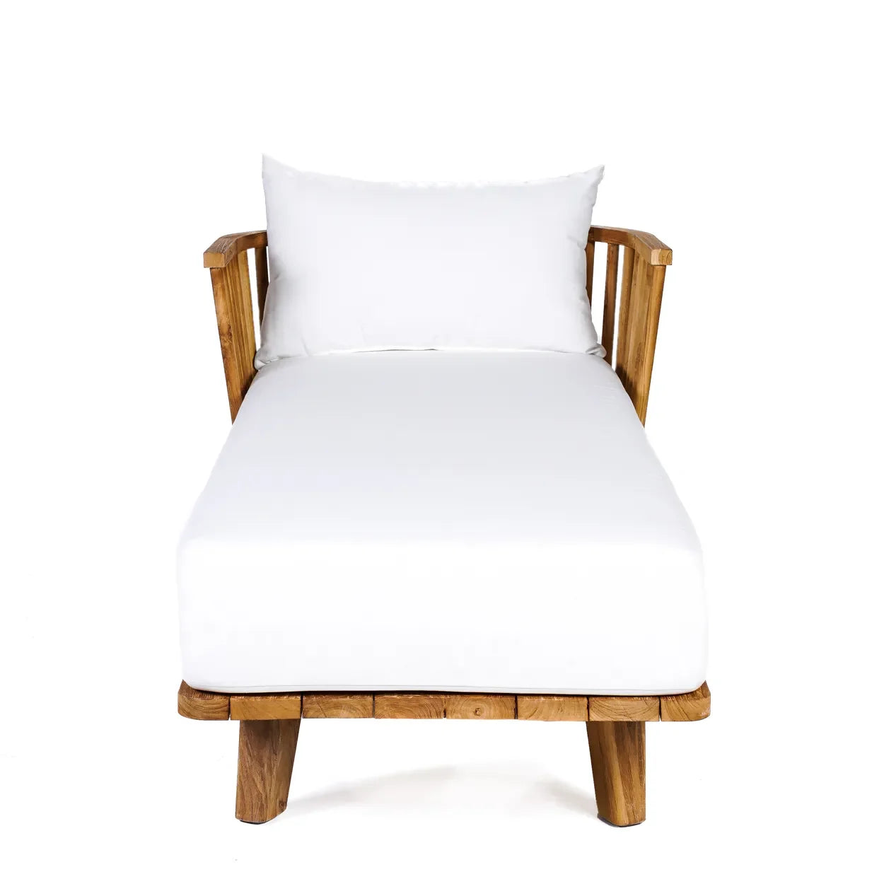Chaise longue en teck recyclé blanc naturel avec coussin blanc robuste