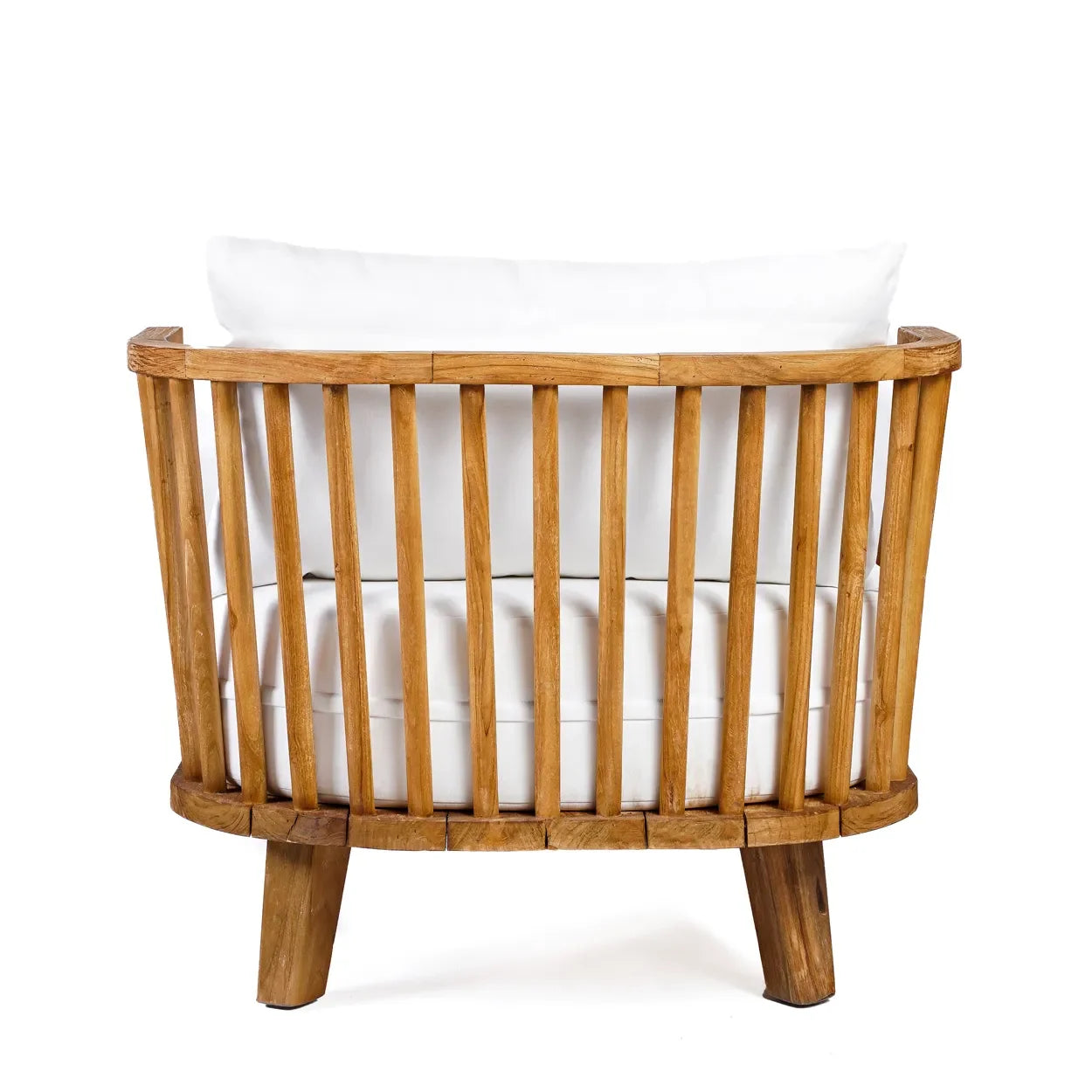 Chaise en bois de teck recyclé avec coussins blancs pour lit de jour naturel 200x80 cm