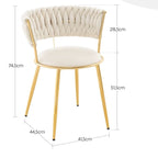 Chaise en velours crème avec indication des dimensions