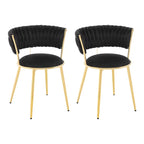 Lot de 2 chaises en velours noir avec pieds dorés sur fond blanc