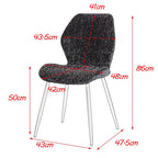 Schéma des dimensions des chaises en tissu avec pieds en métal noir.