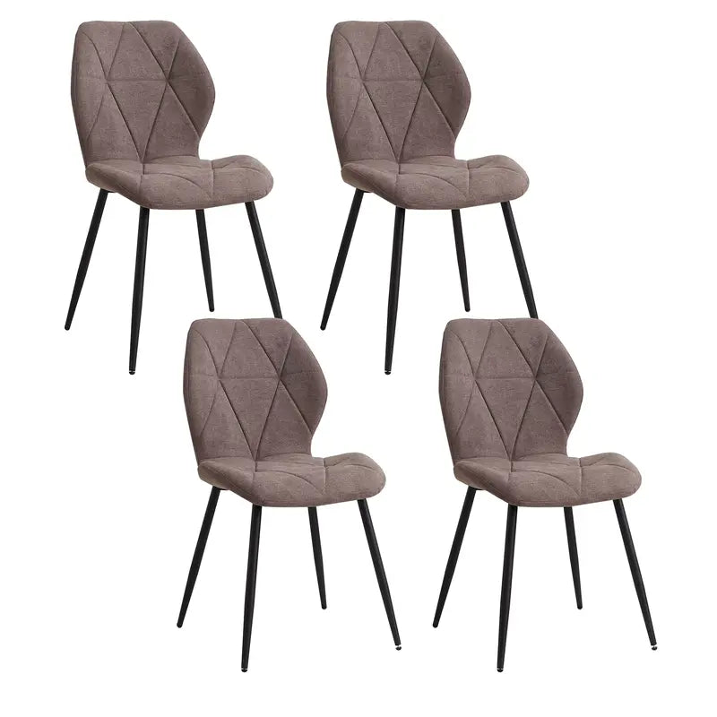 Lot de 4 chaises en tissu marron avec piètement noir, idéales pour une salle à manger moderne.