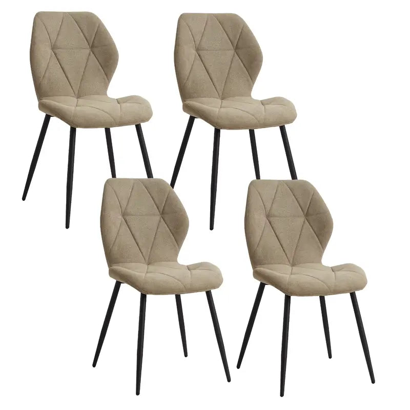 Lot de 4 chaises en tissu vert avec piètement noir, idéales pour une salle à manger moderne.