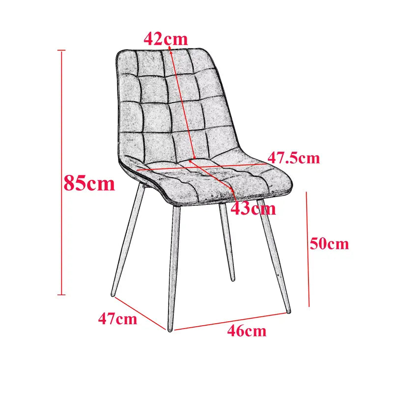 Dimensions du lot de 4 chaises en velours