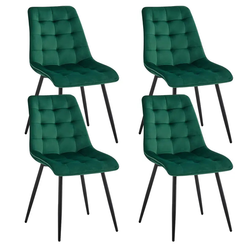 Lot de 4 chaises en velours vert avec pieds en métal