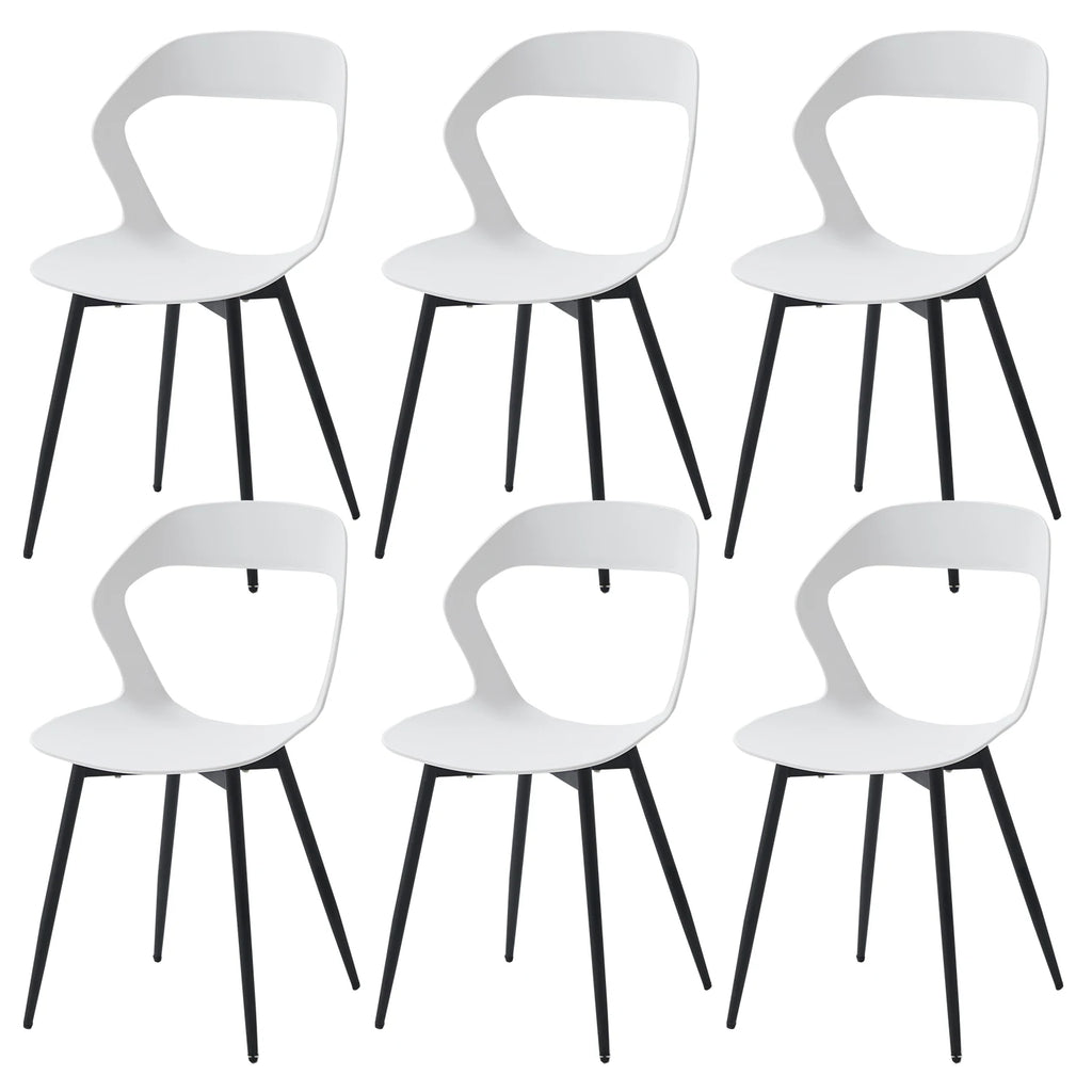  Lot de 6 chaises contemporaines blanches avec pieds noirs, design moderne et épuré.