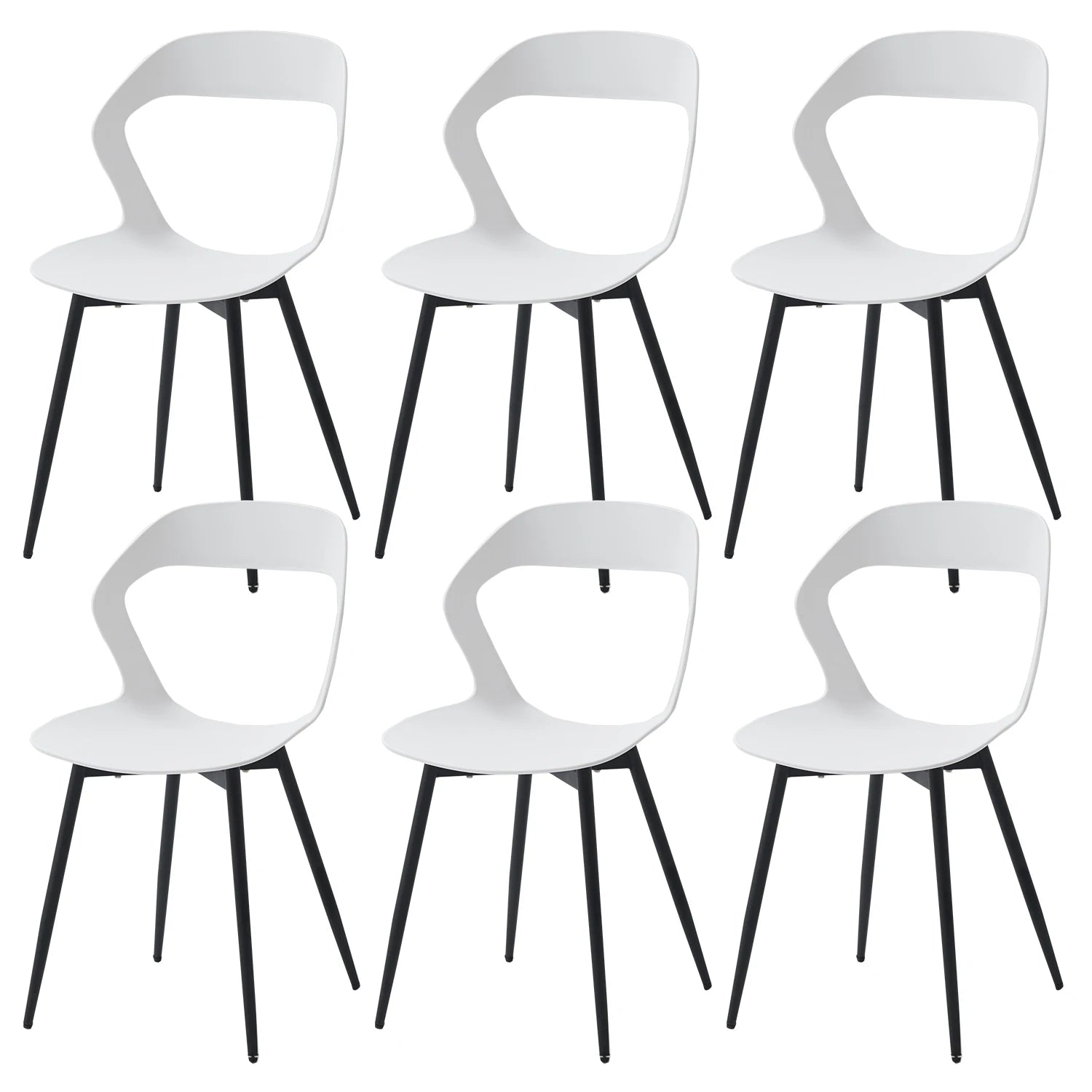  Lot de 6 chaises contemporaines blanches avec pieds noirs, design moderne et épuré.