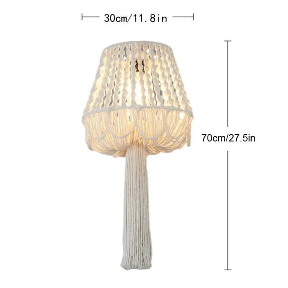 Illustration des dimensions du lustre en macramé suspendu, avec un diamètre de 30 cm et une hauteur de 70 cm.