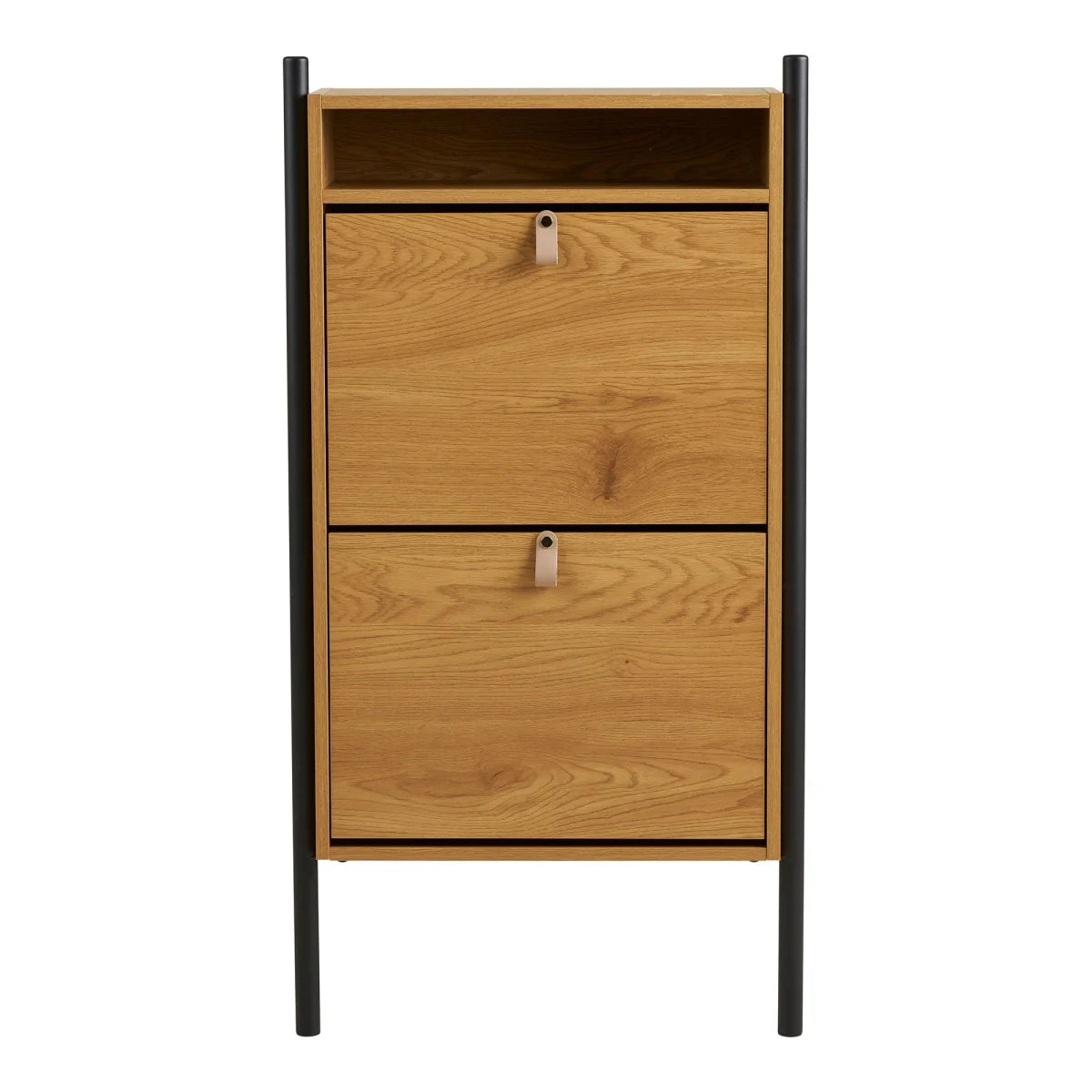 Meuble à chaussures en bois et métal avec niche ouverte, 62x26 cm, finition naturelle