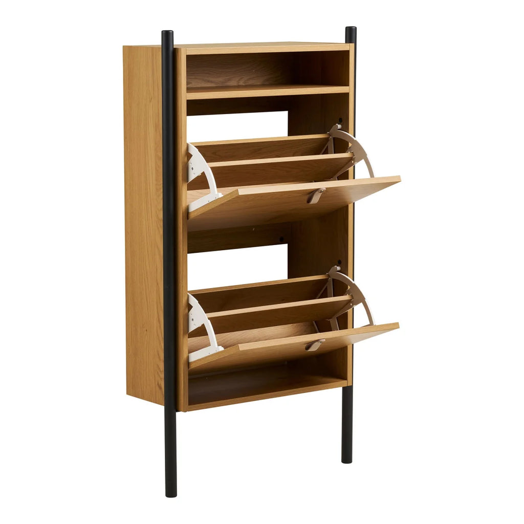 Rack à chaussures en bois et métal avec niche ouverte, 62x26 cm, design moderne