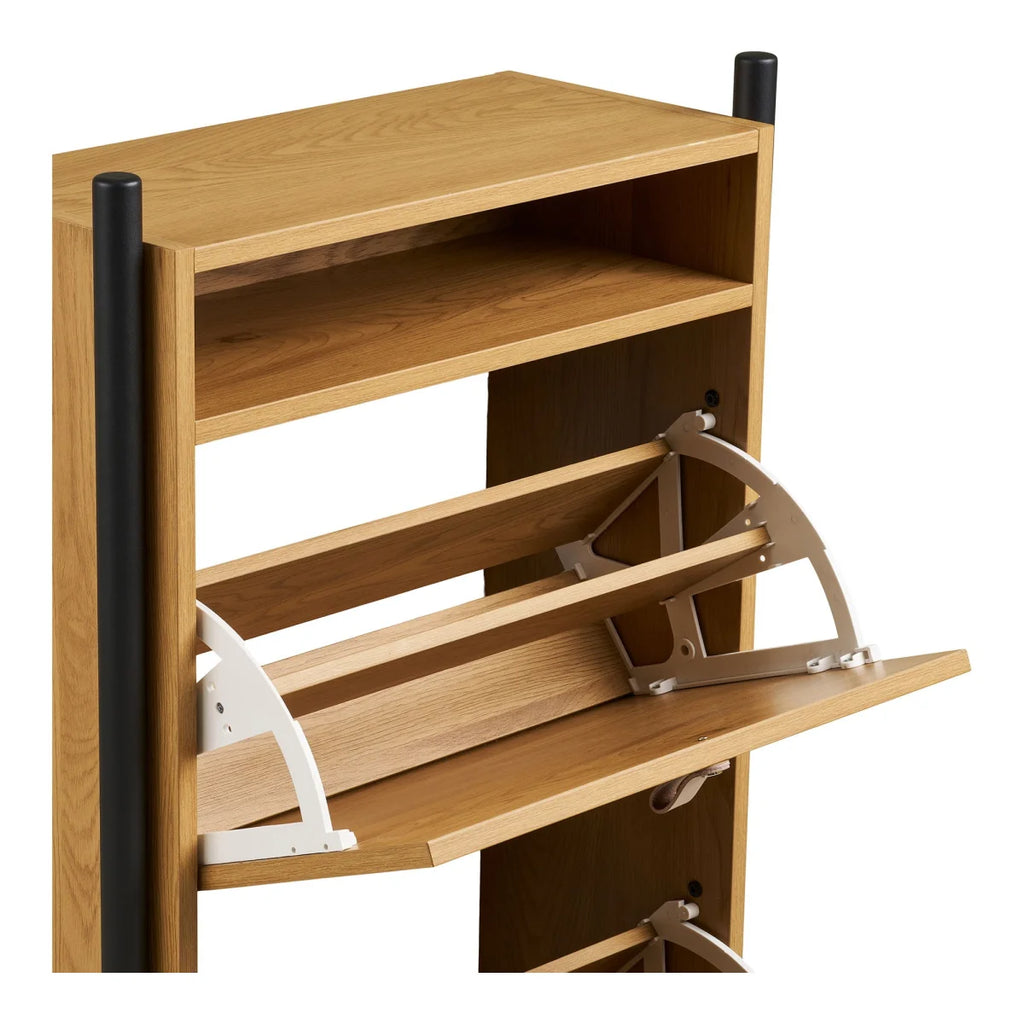 Meuble à chaussures en bois clair de chêne et métal noir, 62x26 cm