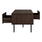 Table basse en bois fumé et métal noir avec niche et lattes, 100x50 cm