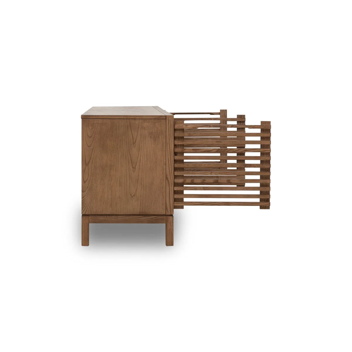 Meuble TV frêne ajouré brun roux 198x46 cm pour salon