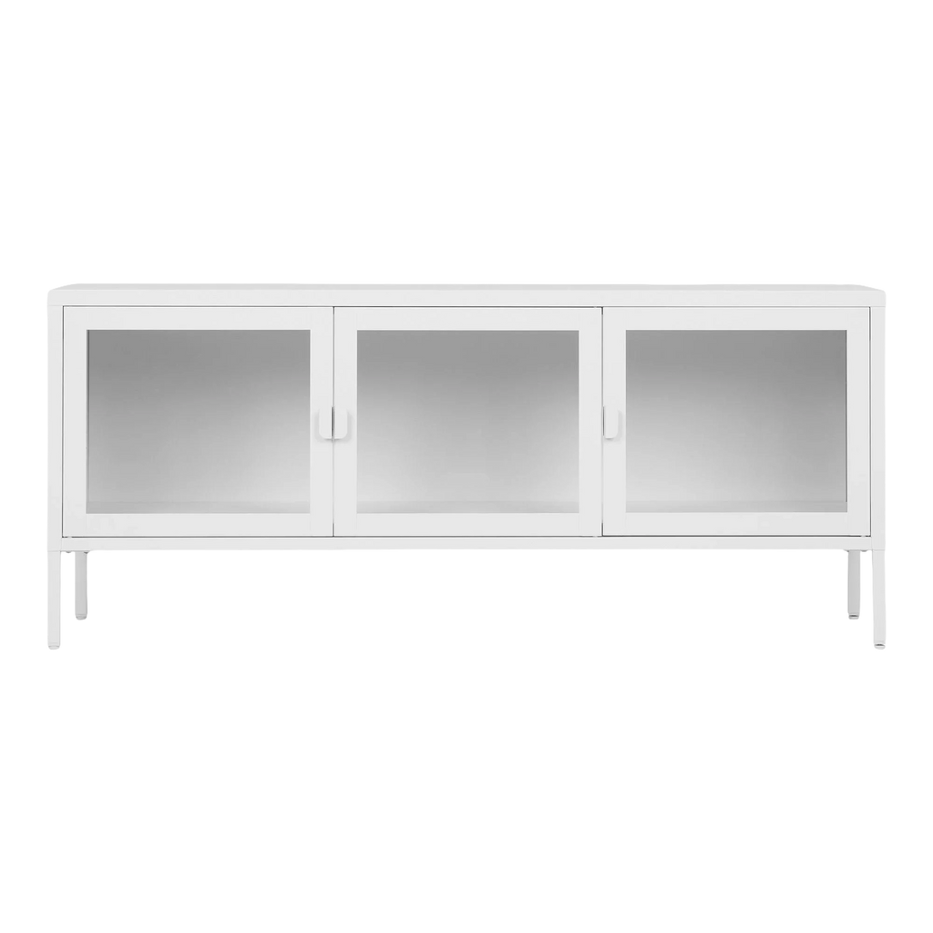 Meuble TV en métal blanc avec portes vitrées de 130x40 cm