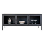 Meuble TV en métal noir avec portes vitrées pour salon 130x40 cm