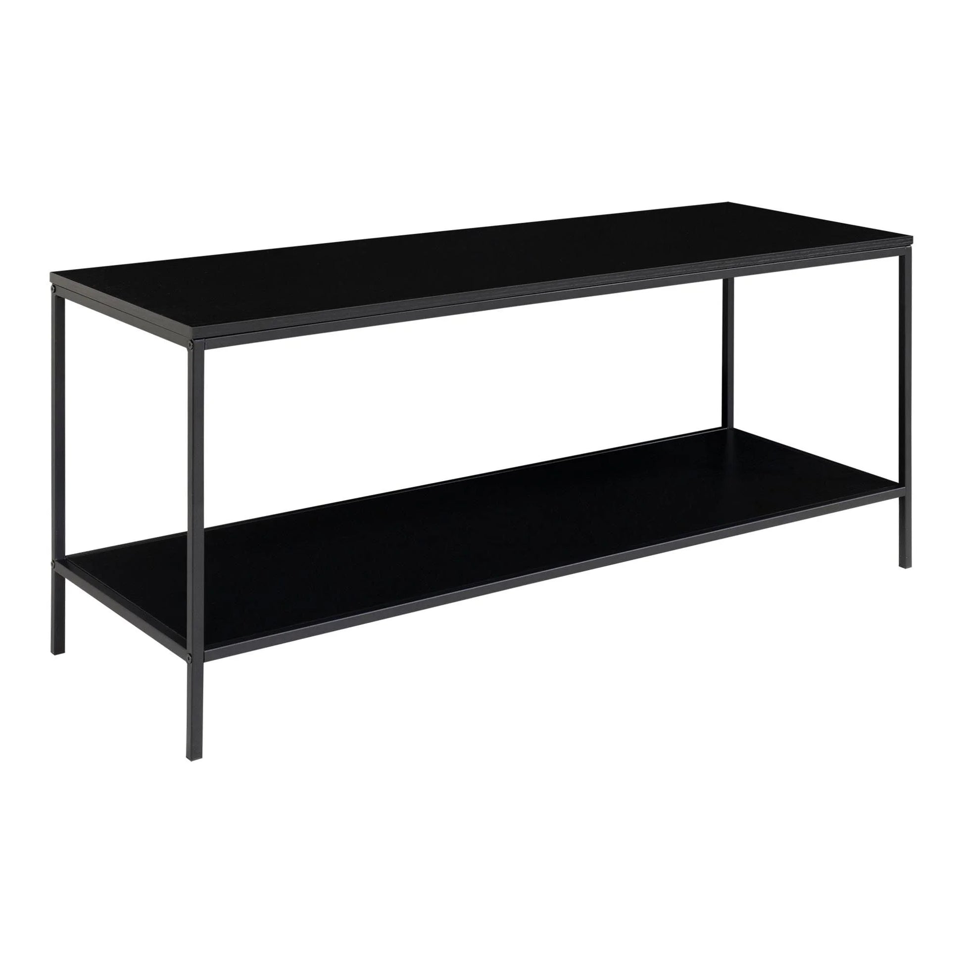 Console noire à deux niveaux en métal avec étagères ouvertes pour Meuble TV noir