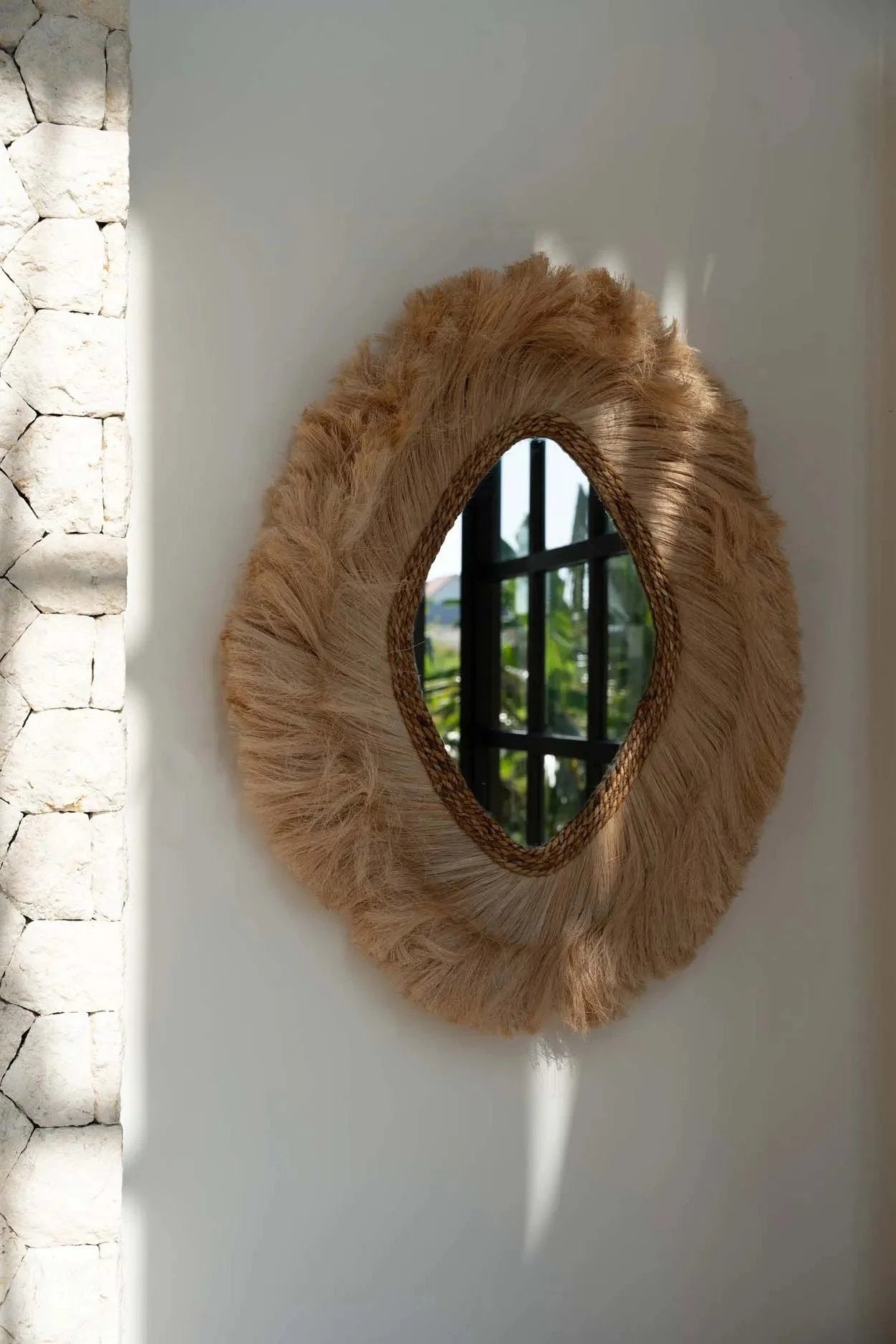 Miroir en abaca naturel losange 100x80 cm