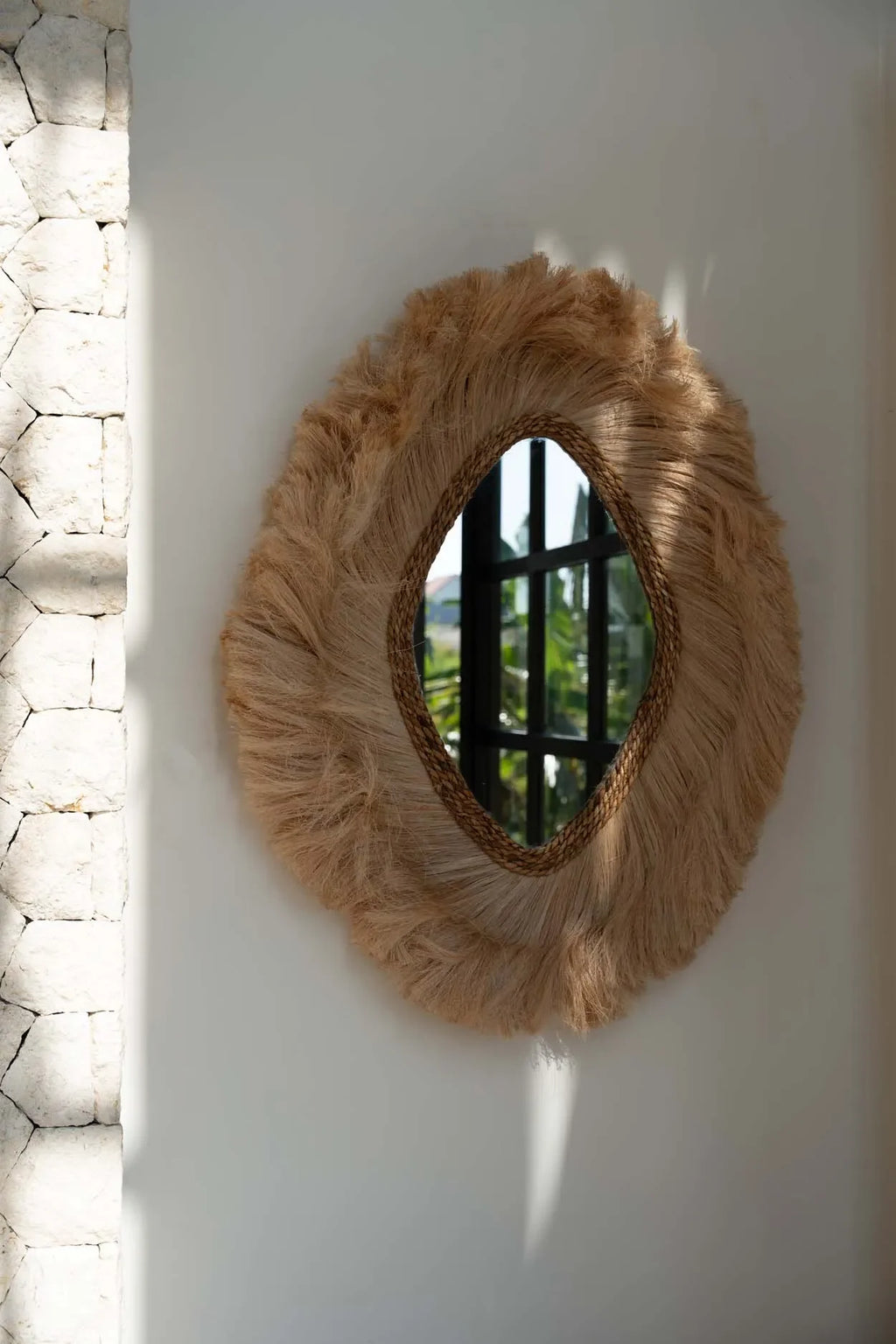 Miroir en abaca naturel losange 100x80 cm