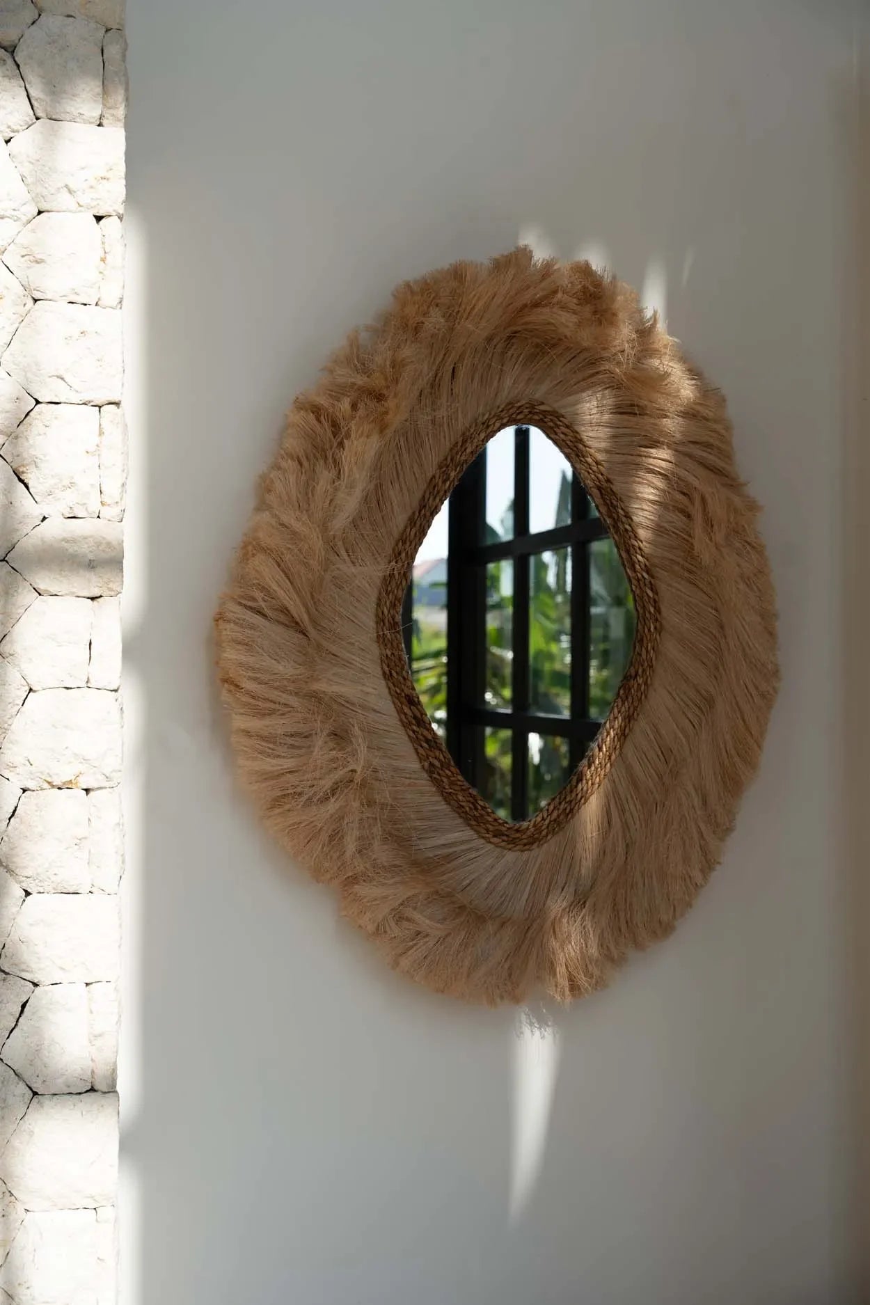Miroir en abaca naturel losange 100x80 cm