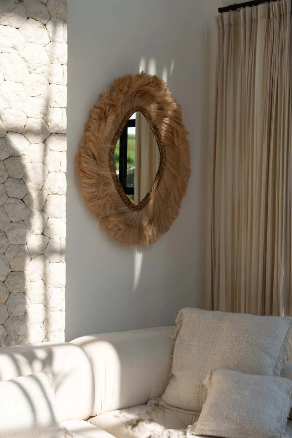 Miroir en abaca naturel losange 100x80 cm