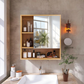 Détail du miroir bois étagère avec rangement