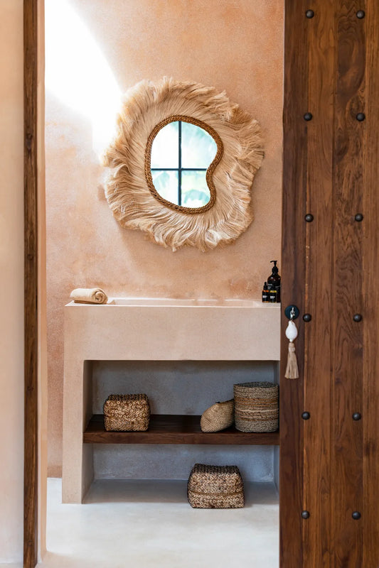 Miroir en herbe d’abaca naturel 90x80 cm déco murale