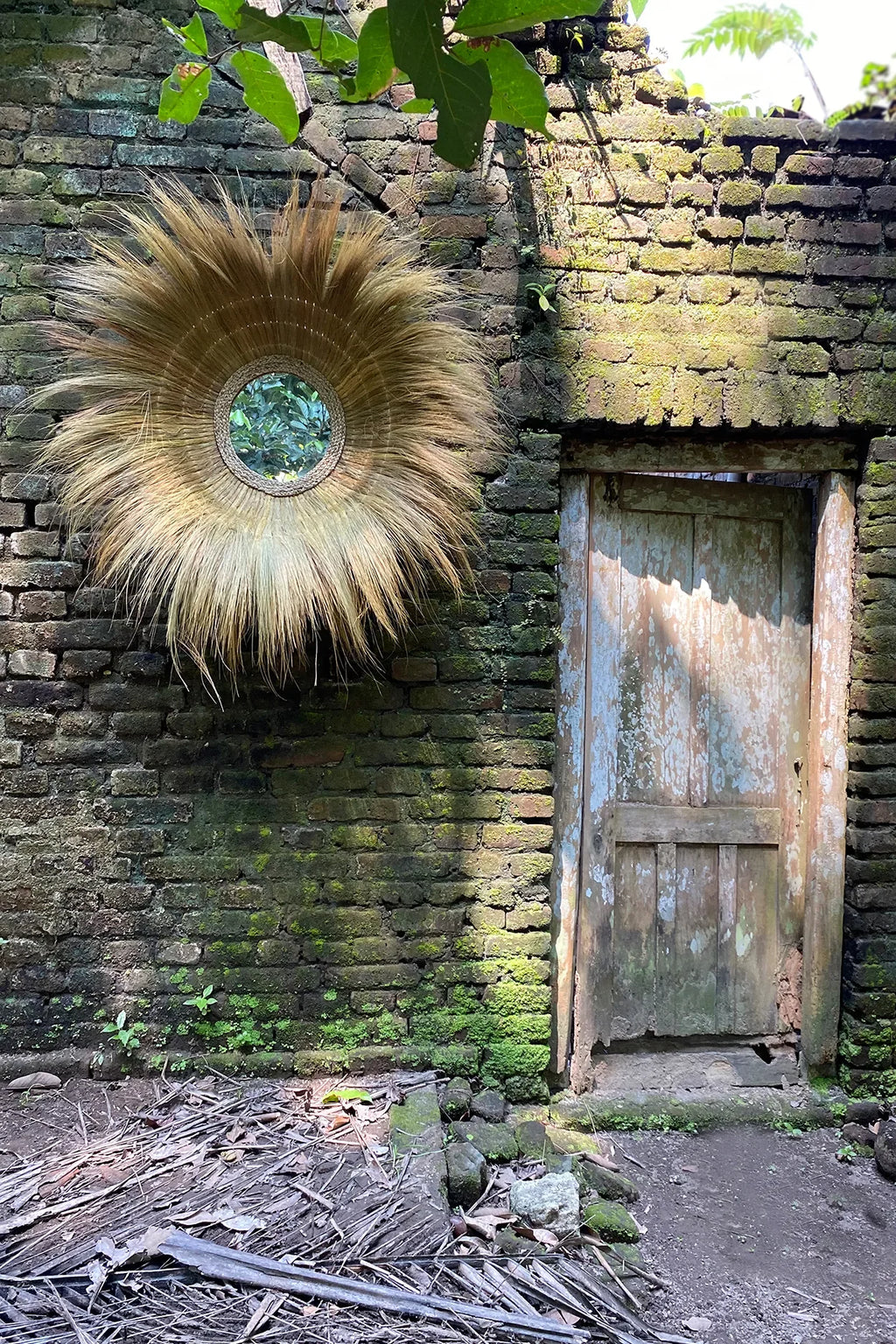 Miroir en herbe séchée naturel 90 cm forme profonde