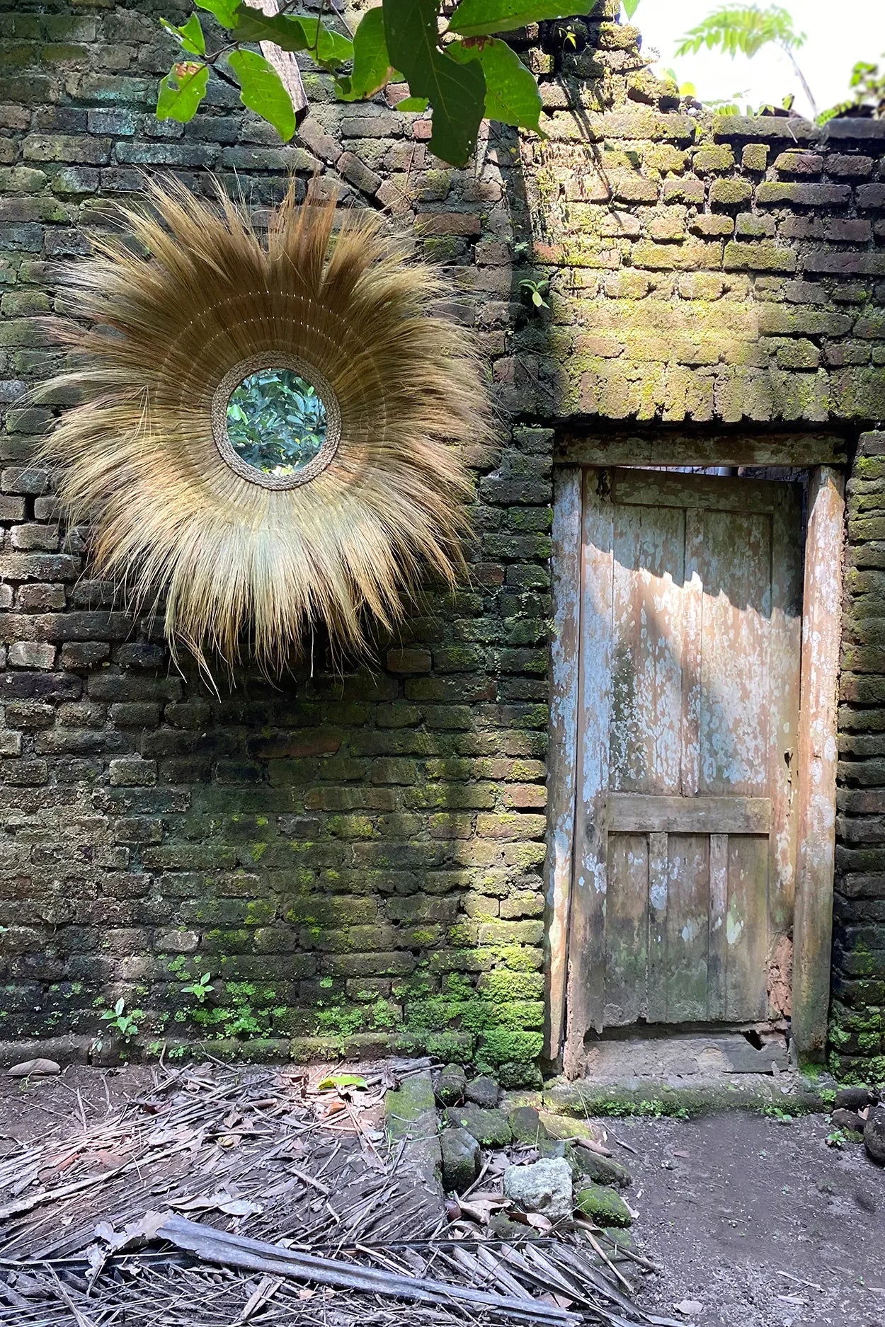 Miroir en herbe séchée naturel 90 cm forme profonde