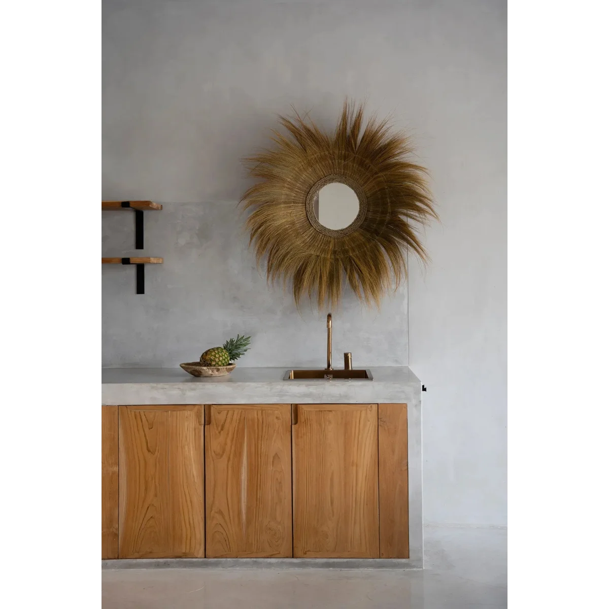 Miroir en herbe séchée naturel 90 cm forme profonde