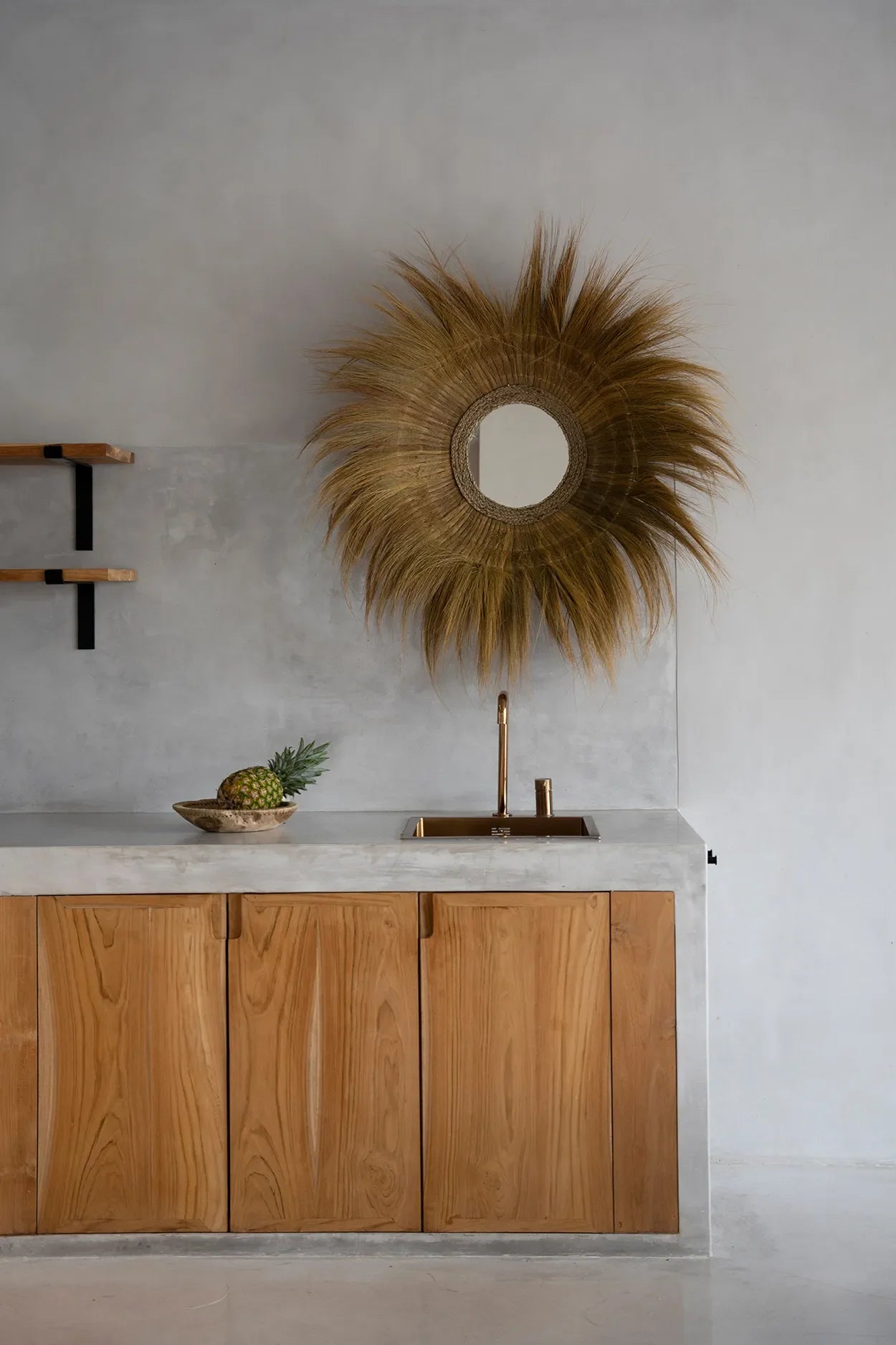 Miroir en herbe séchée naturel 90 cm forme profonde