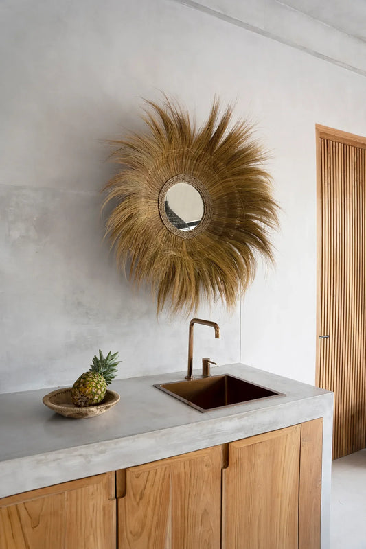 Miroir en herbe séchée naturel 90 cm forme profonde