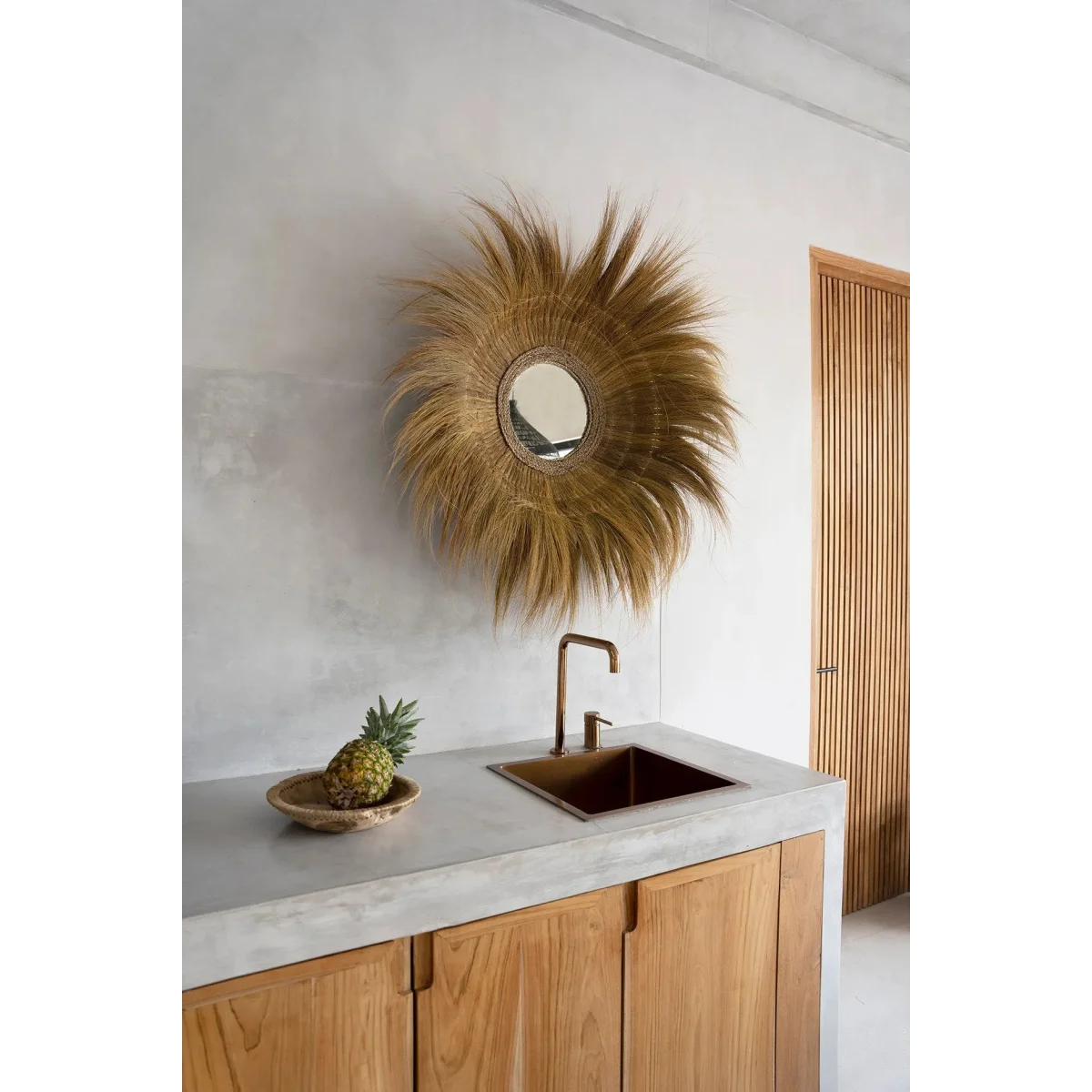 Miroir en herbe séchée naturel 90 cm forme profonde