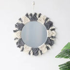 Miroir macramé deux couleurs tissé à la main gris
